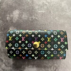 Louis Vuitton long black coated canvas monogrammed multicolour wallet
